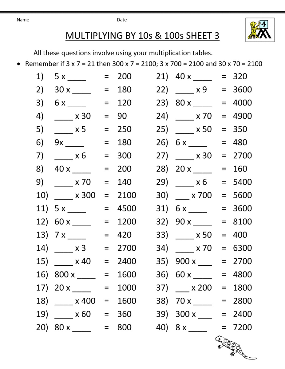 Printable Multiplication Worksheets 10s And 100s