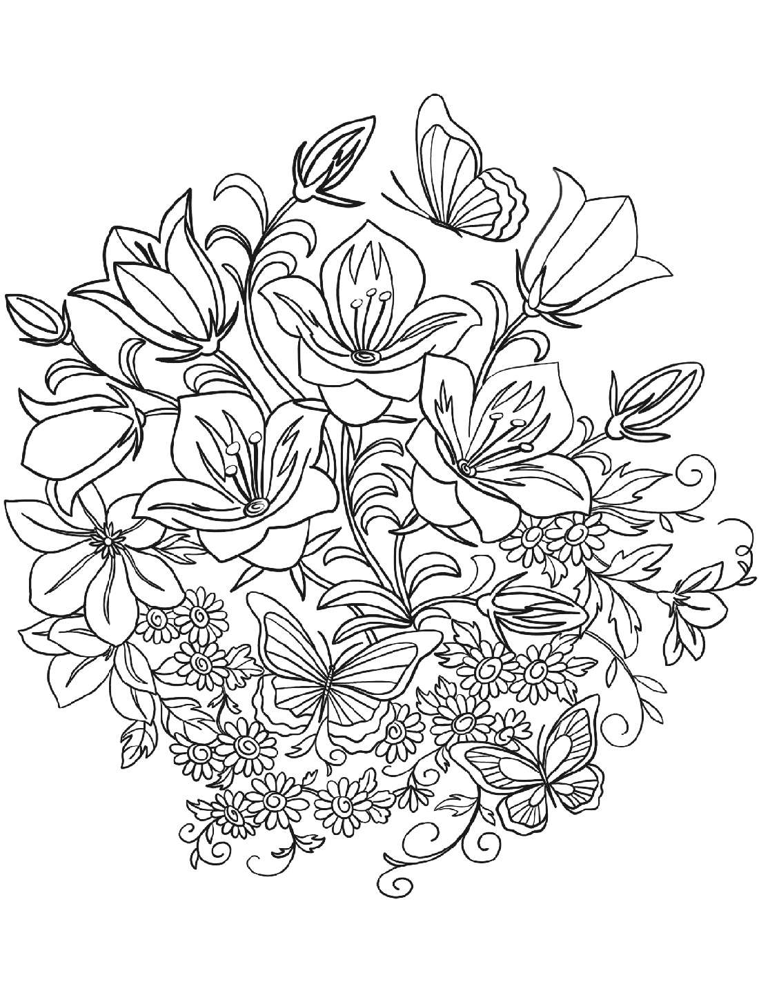 Coloring Pages Of Flowers And Butterflies To Print