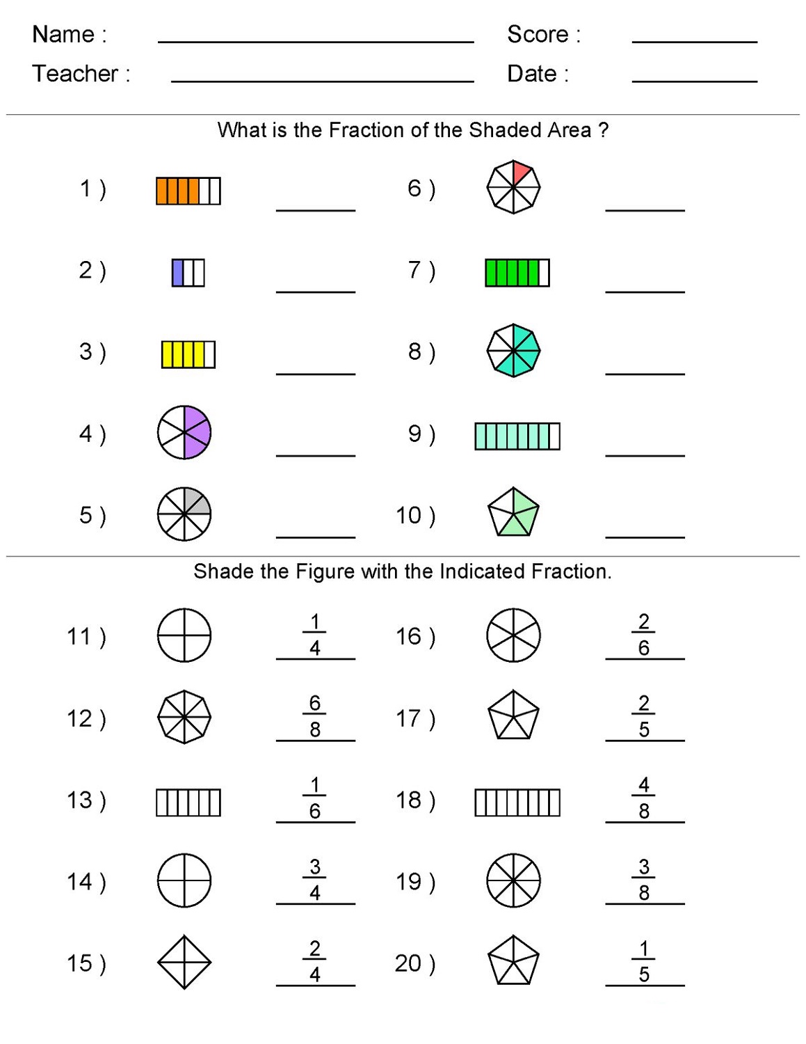 Free 4th Grade Math Worksheets Fraction