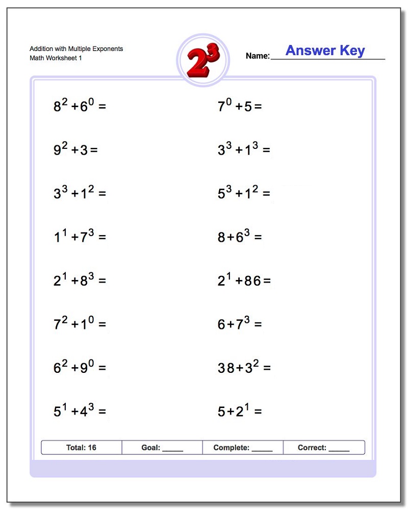 Free 6th Grade Math Worksheets Exponents