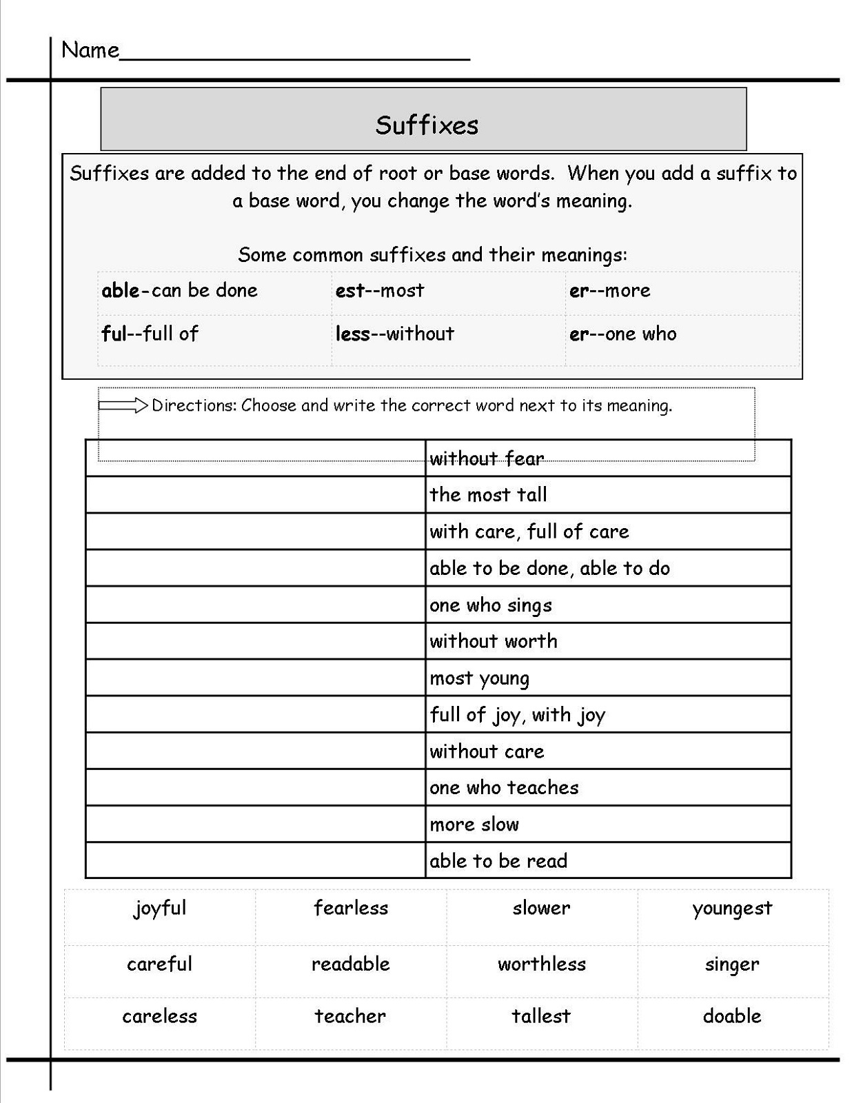 Free Grammar Worksheets Suffixes