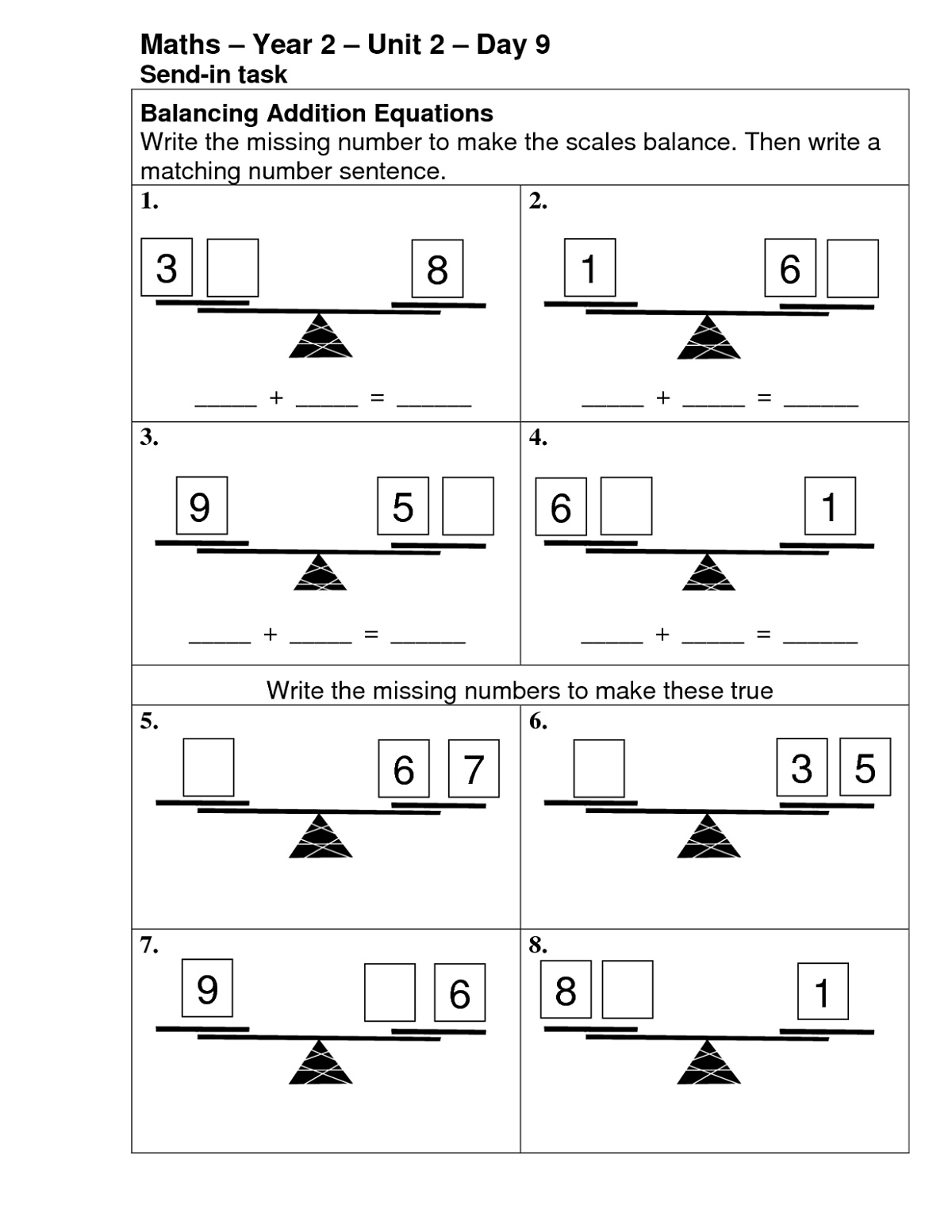 Free Math Worksheets For Kids Balance Scale