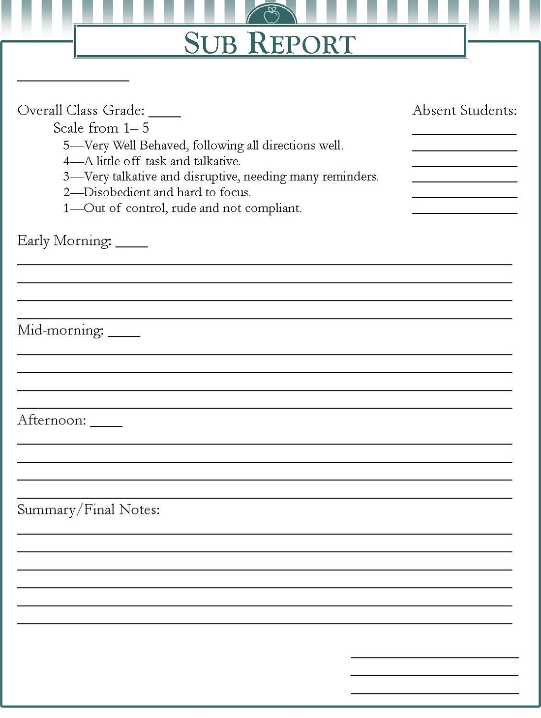 Free Printables for Teachers Class Notes
