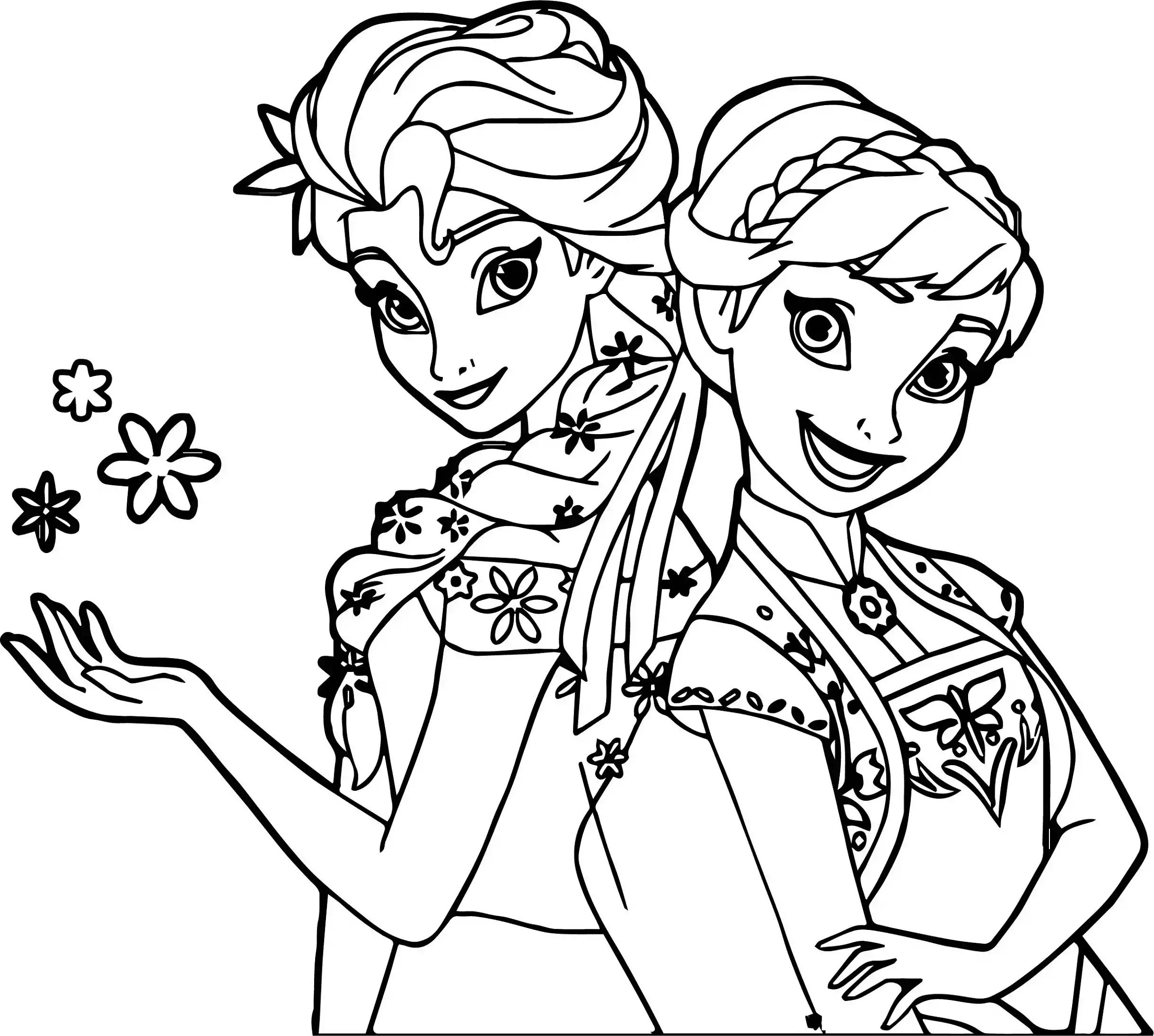 Frozen Fever Coloring Pages Elsa and Anna