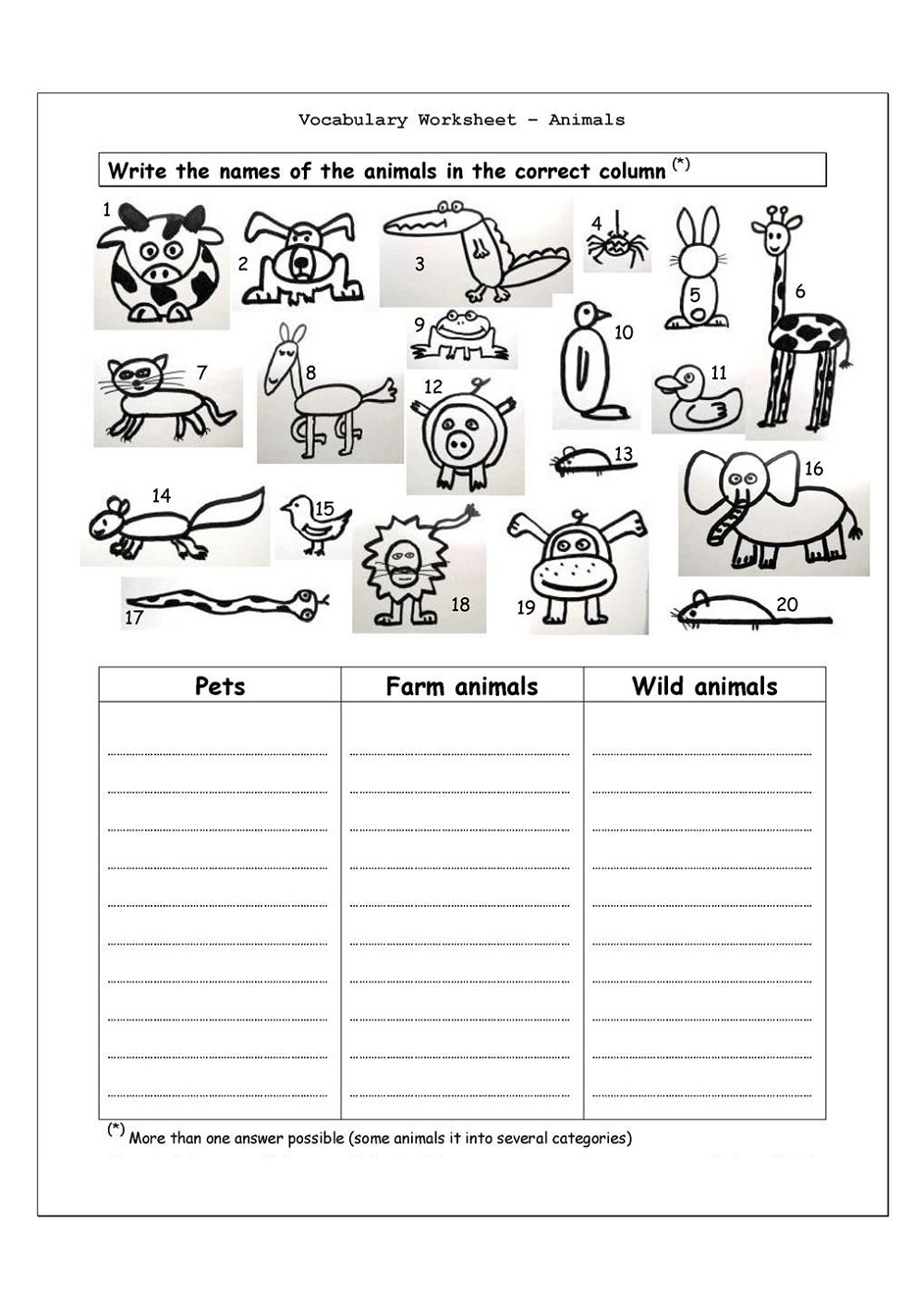 4th Grade Worksheets Animals Vocabulary