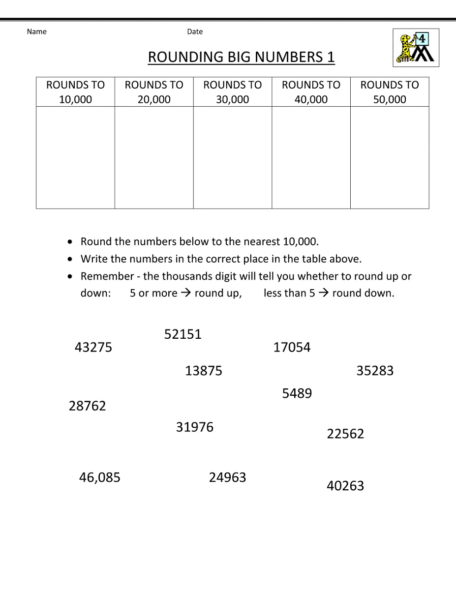 4th Grade Worksheets Math Rounding