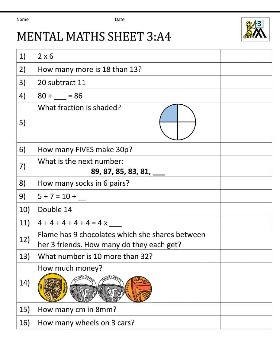 Year 3 Maths Worksheets Practice