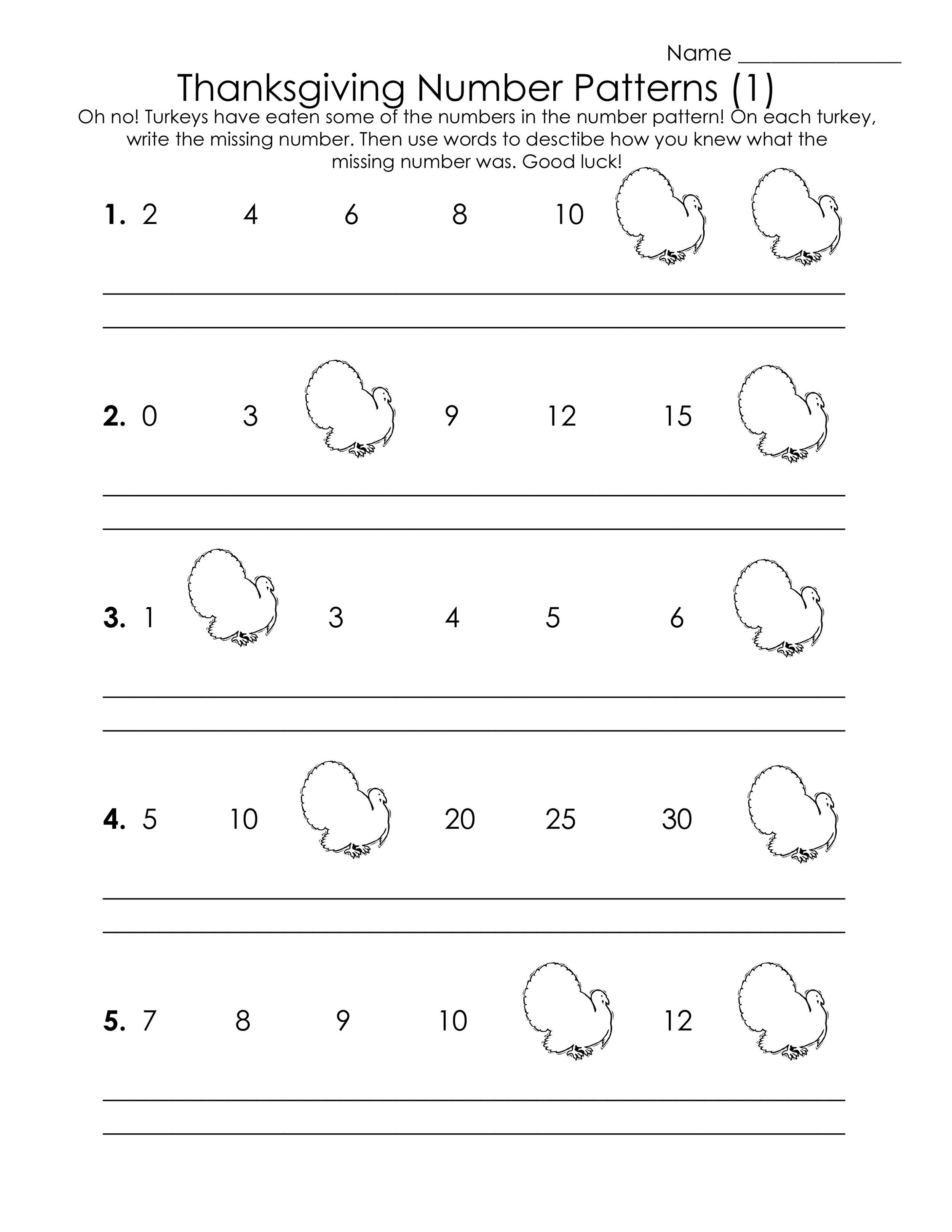 Free Elementary Math Worksheets Number Pattern