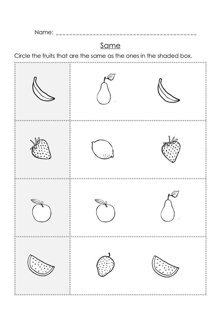 Free Printable Toddler Worksheets Same And Different