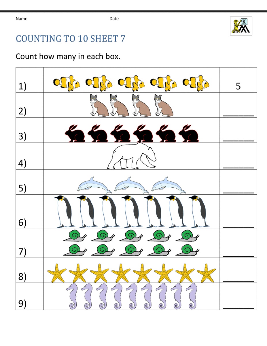 Kindergarten Activity Sheets Counting