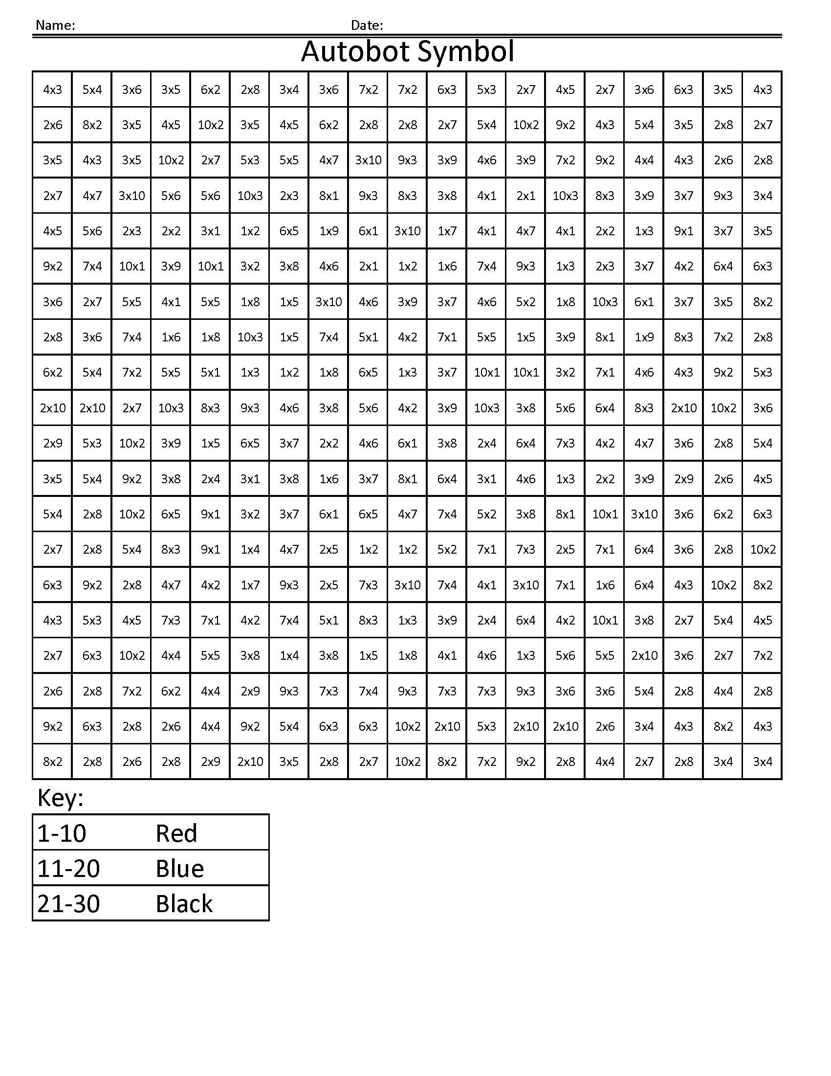 Math Multiplication Worksheets Coloring Squared