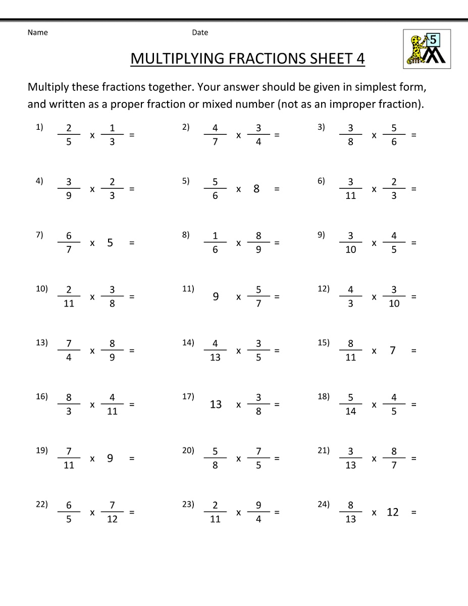 Printable Math Worksheets Fraction