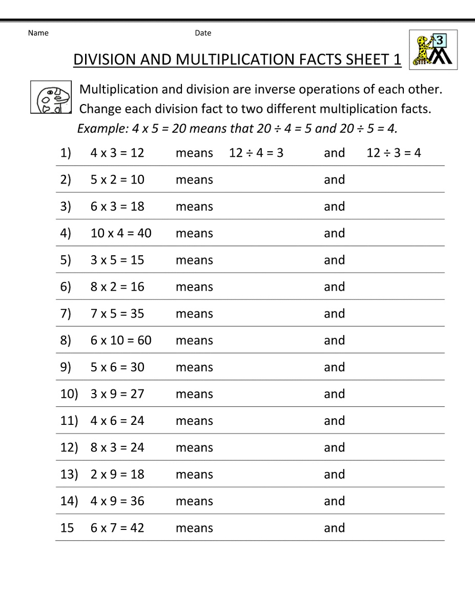 Third Grade Math Worksheets Division