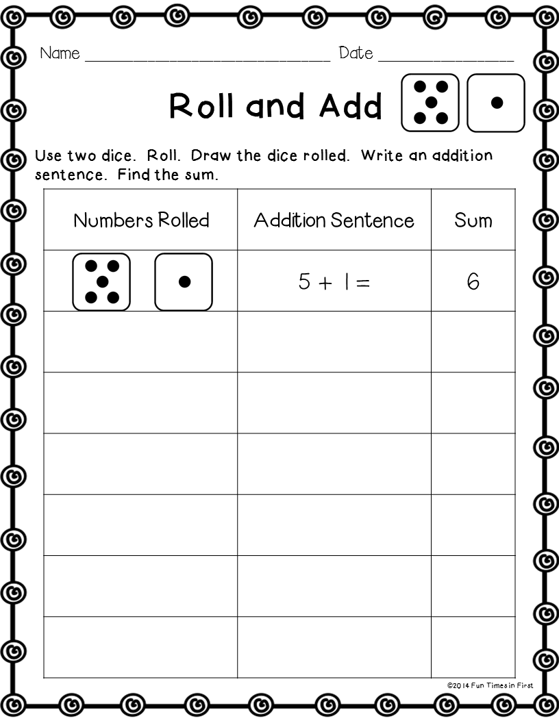 Activity Sheets For Elementary Students Dice Games