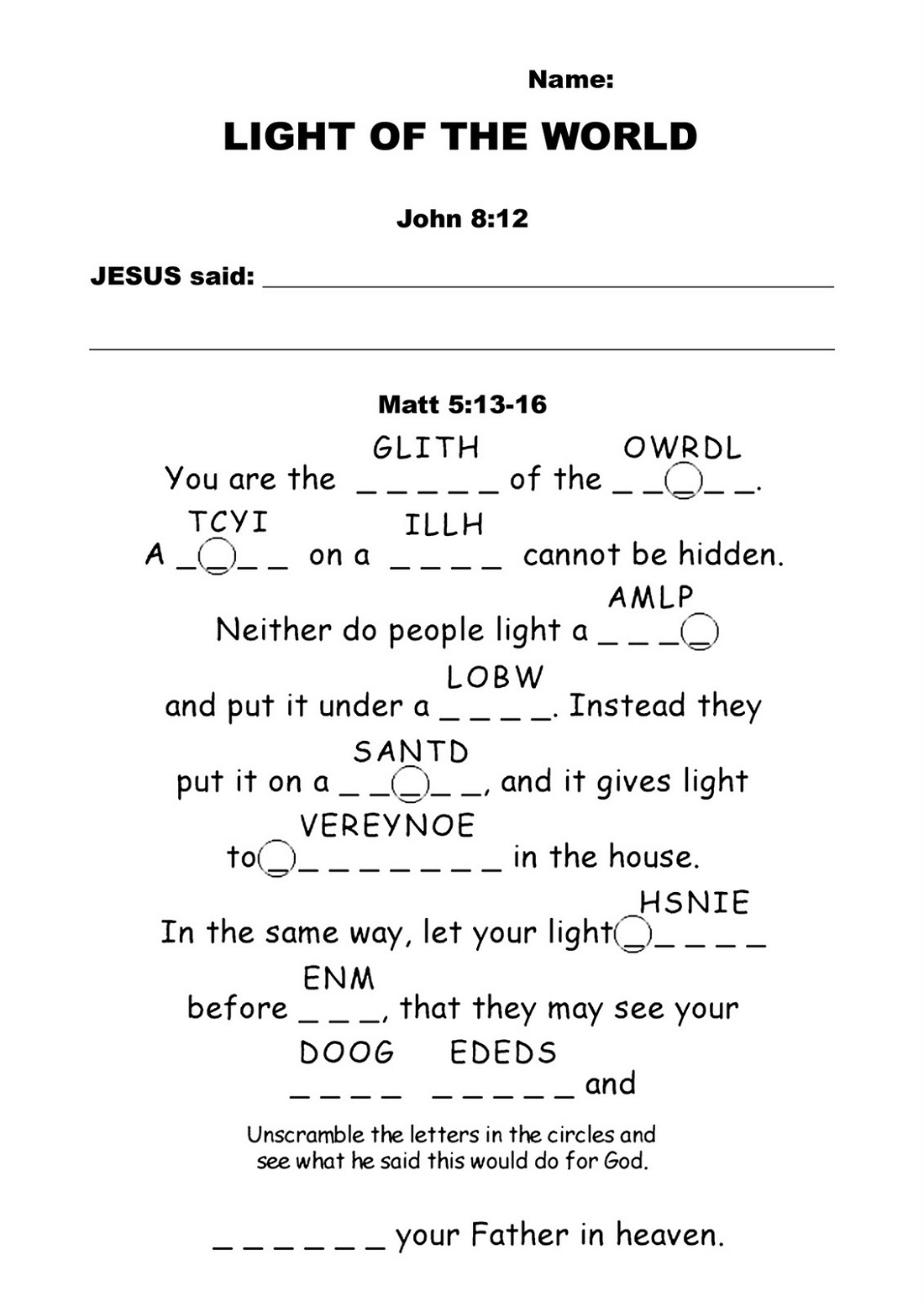 Free Student Worksheets Bible