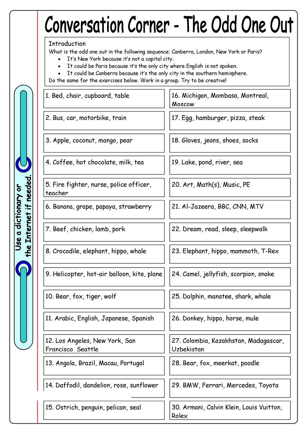 Fun Worksheets For Elementary Students English
