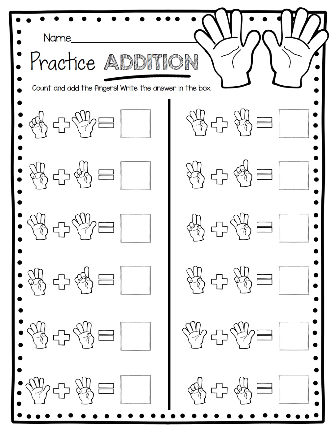 Math Practice Sheets Addition