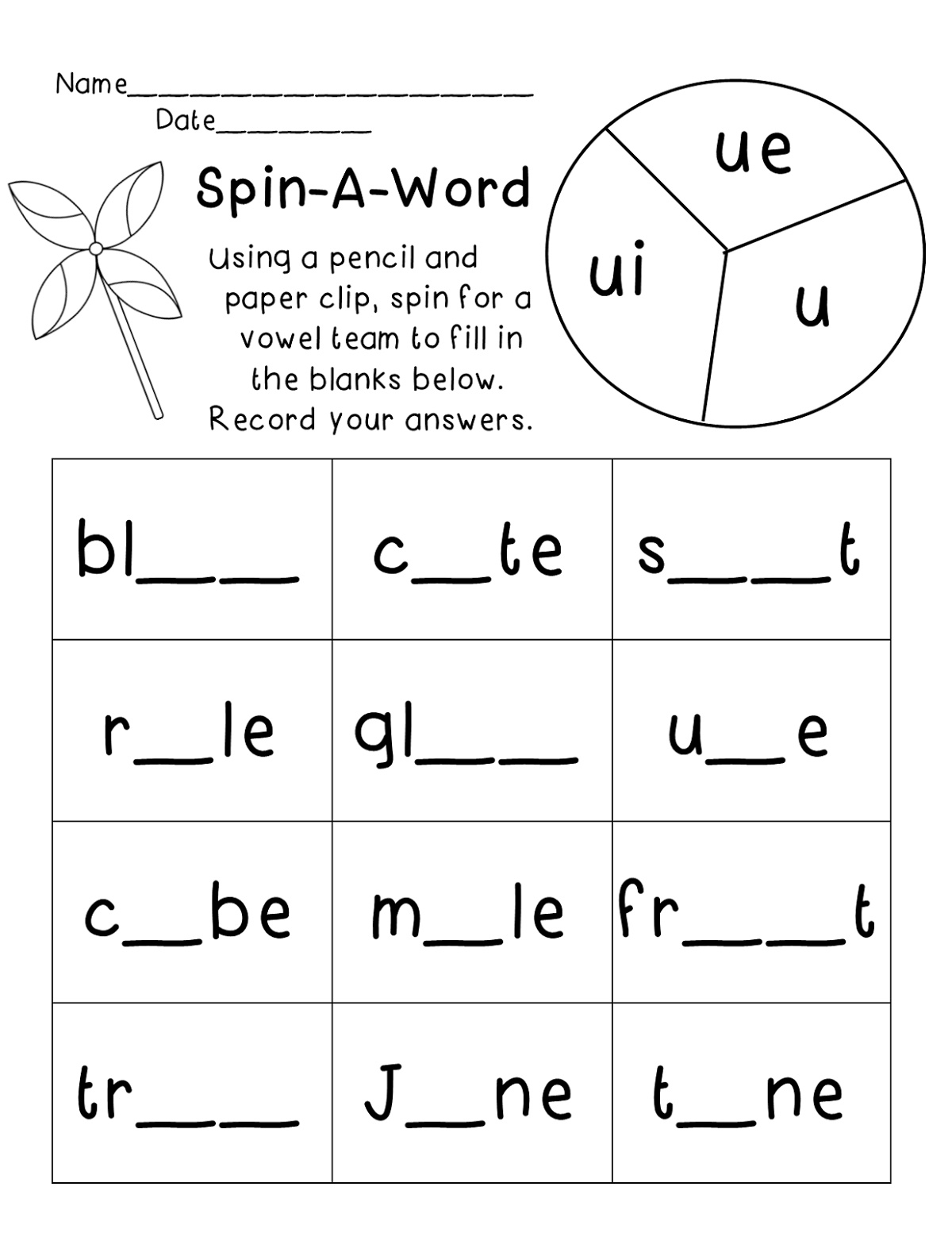 Primary School Worksheets Spin A Word