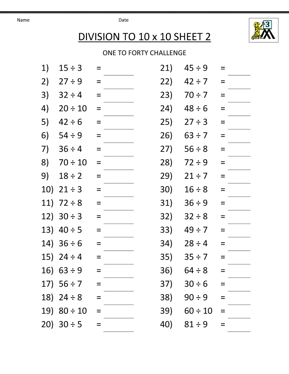 Printable Basic Math Worksheets Divison