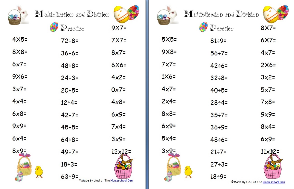 Activity Sheets For 8 Year Olds Multiplication and Division