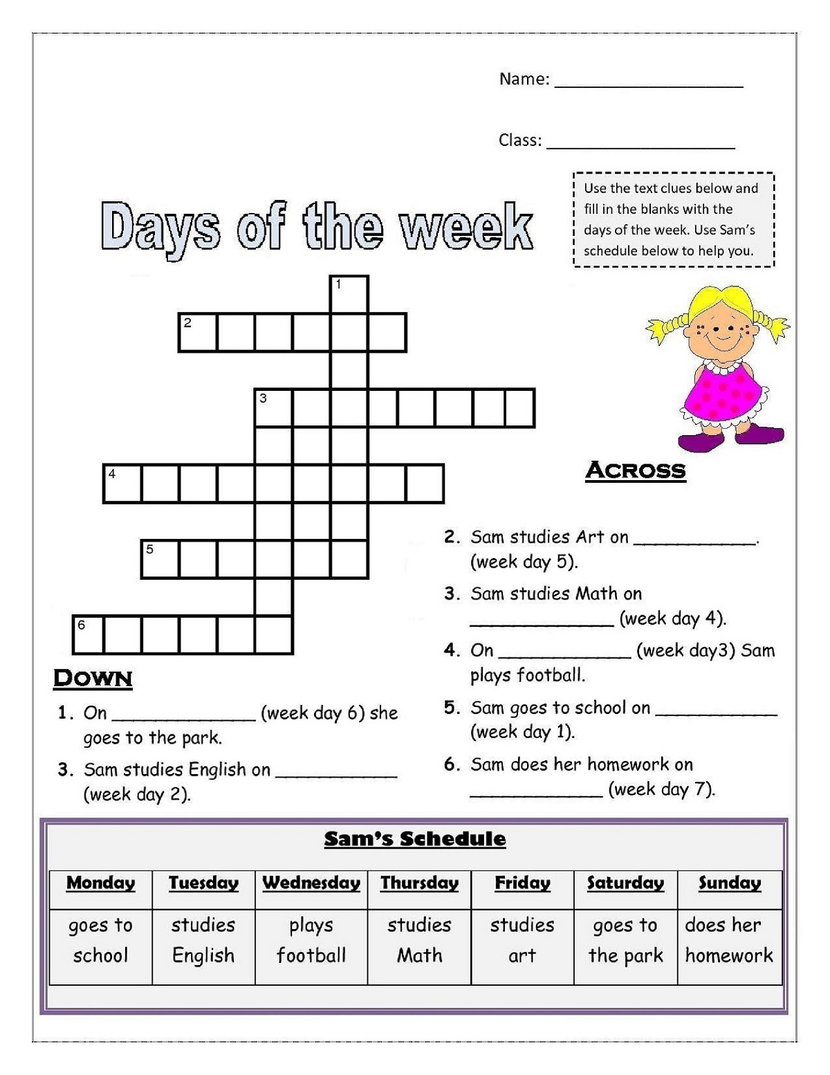 Activity Sheets For 9 Year Olds Days Of The Week