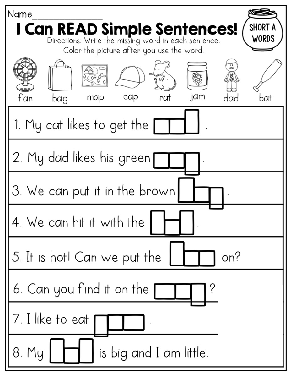 Educational Worksheets For 5 Year Olds Simple Sentences