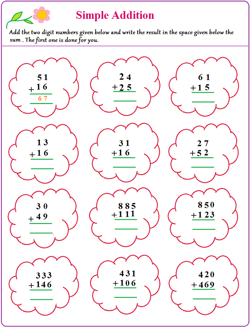 Easy Math Worksheets Addition