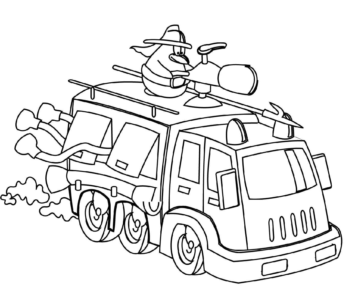 Fire Truck Coloring Page Cartoon