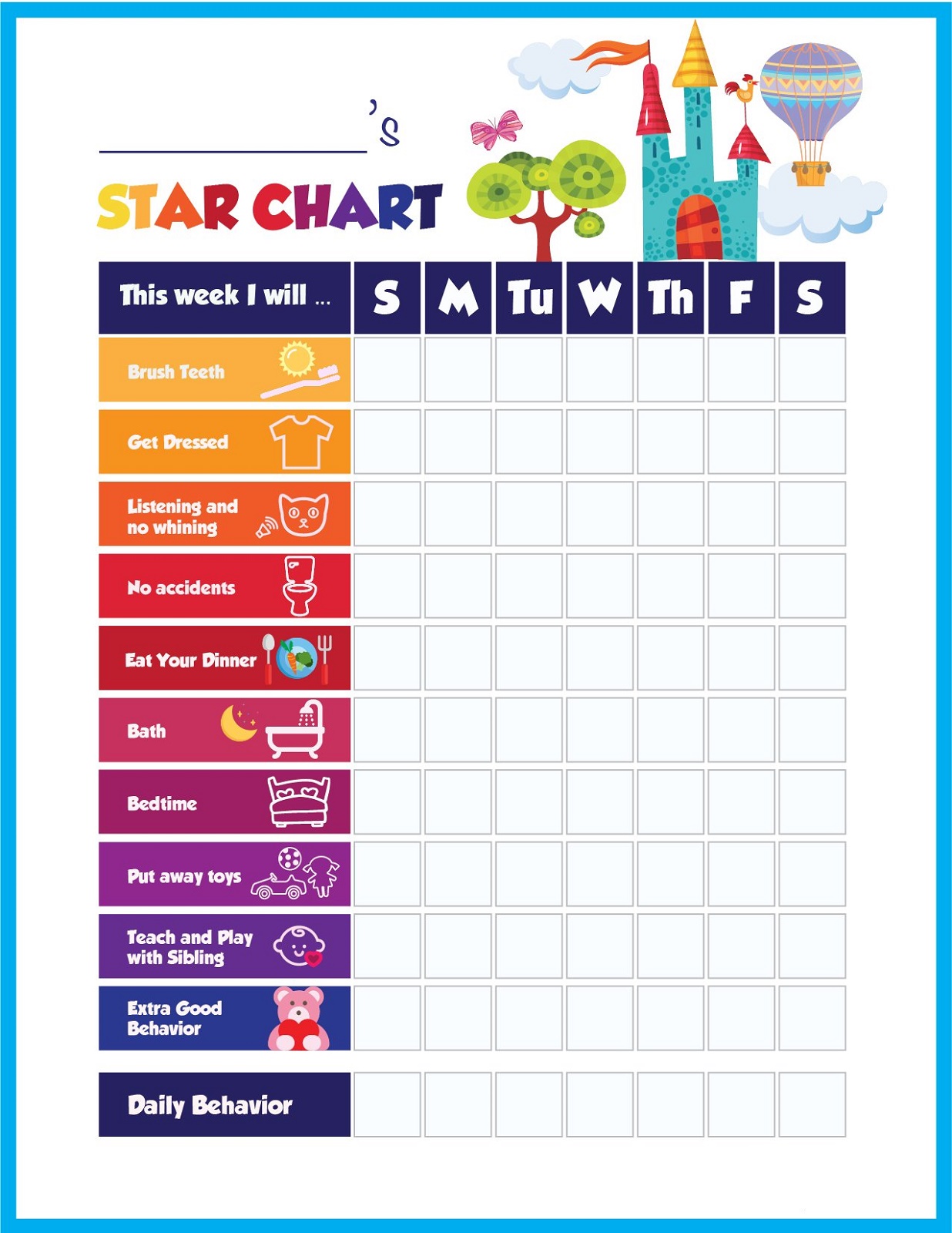 Star Reward Chart for Kids