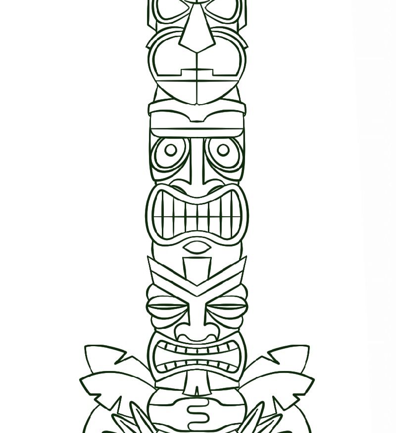 Totem Pole Coloring Pages Tiki Mask