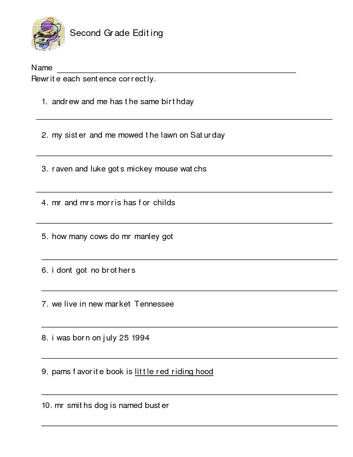 Writing Worksheets Second Grade